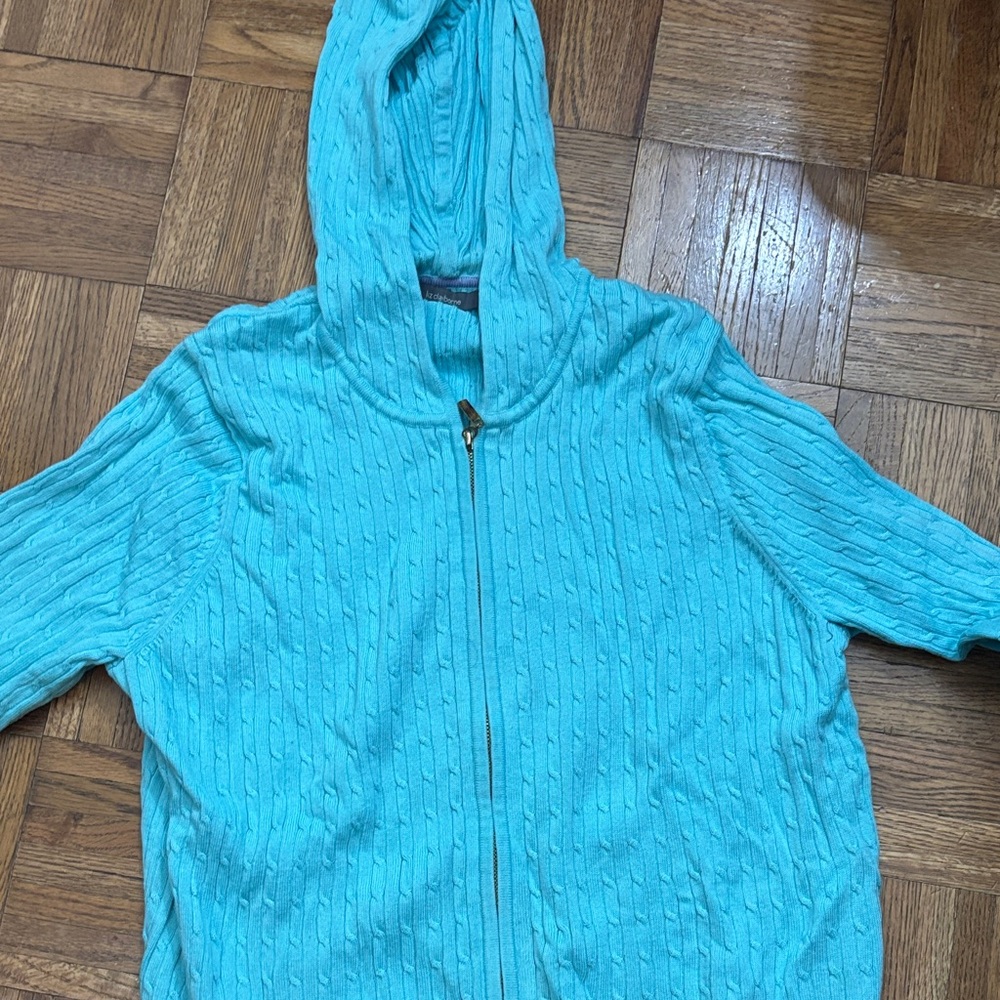 Liz Claiborne Turquoise Hooded Cardigan